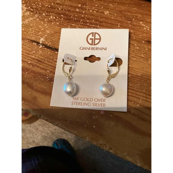 Pearl Dangle Earrings 18k Gold Over Sterling Silver - Picture 1 of 2